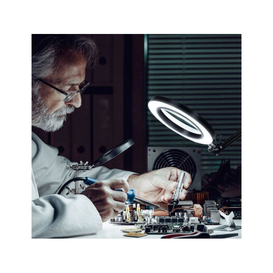 Extol - Dimmbare LED-Tischleuchte mit Vergrößerungsglas LED/8W/5V 2900/4500/7500K schwarz