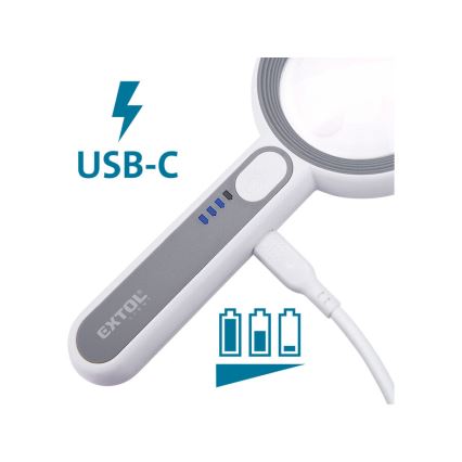 Extol - Dimmbare, wiederaufladbare LED-Lupe mit LED-Beleuchtung/650 mAh weiß/grau