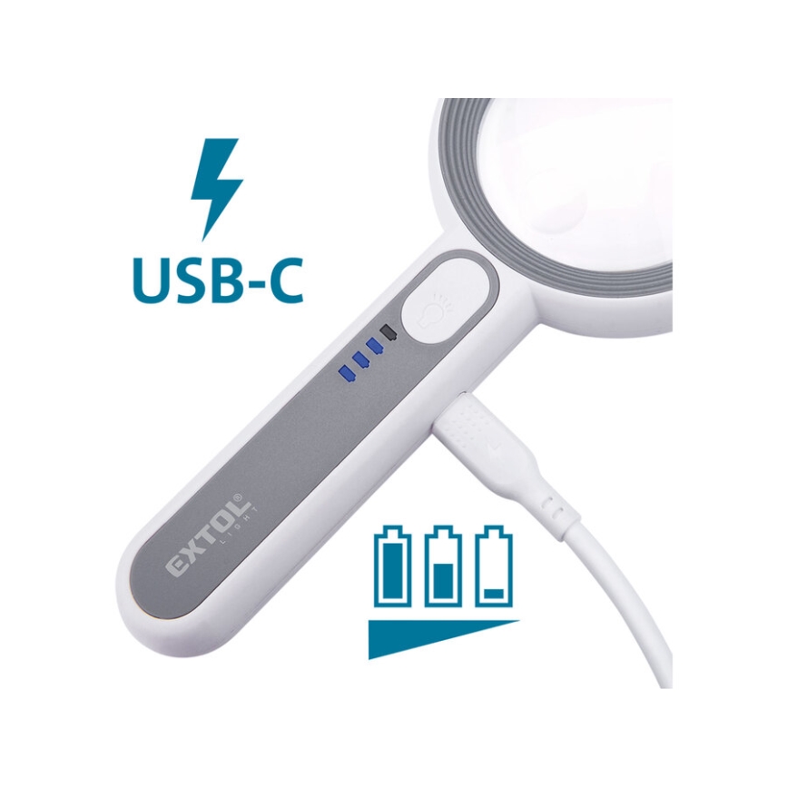 Extol - Dimmbare, wiederaufladbare LED-Lupe mit LED-Beleuchtung/650 mAh weiß/grau
