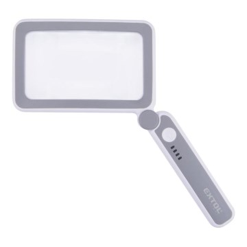 Extol - dimmbare, wiederaufladbare, zusammenklappbare Lupe mit LED-Beleuchtung/650 mAh, weiß/grau
