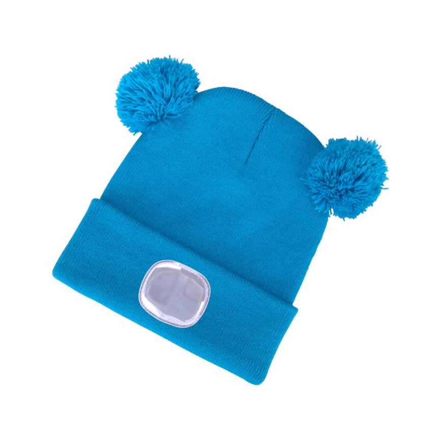 Extol - Kinder-Mütze mit integrierter Stirnlampe und USB-Ladefunktion 250 mAh, blau mit Bommel, Kindergröße