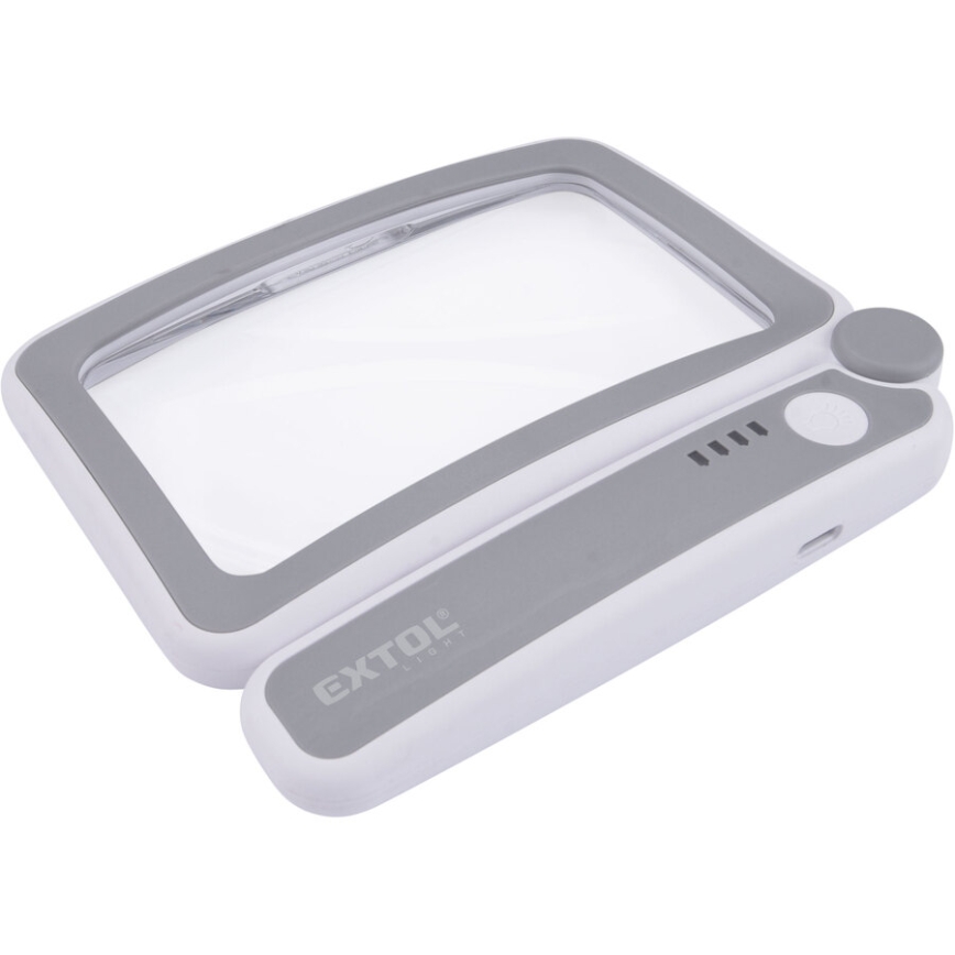 Extol - dimmbare, wiederaufladbare, zusammenklappbare Lupe mit LED-Beleuchtung/650 mAh, weiß/grau
