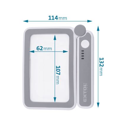 Extol - dimmbare, wiederaufladbare, zusammenklappbare Lupe mit LED-Beleuchtung/650 mAh, weiß/grau