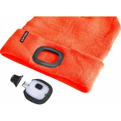 Extol - Mütze mit integrierter Stirnlampe und USB-Ladefunktion, 250 mAh, neonorange, Gr. UNI