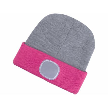 Extol - Mütze mit integrierter Stirnlampe und USB-Ladefunktion, 300 mAh, grau/rosa, Einheitsgröße