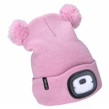 Extol - Mütze mit Stirnlampe und USB-Ladung 250 mAh rosa mit Bommeln Größe Kinder