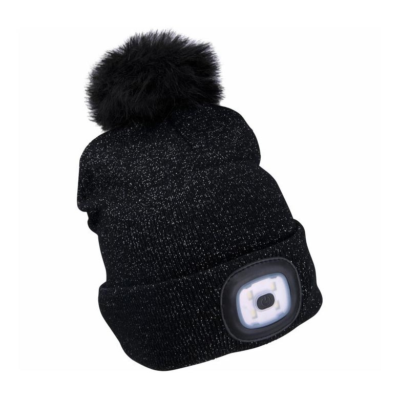 Extol – Mütze mit Stirnleuchte und USB-Aufladung 300 mAh schwarz mit Bommel Größe UNI