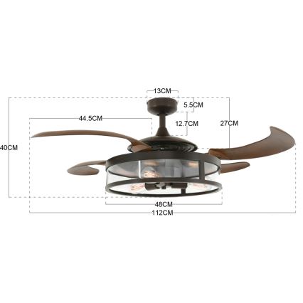 FANAWAY 212925 - LED-Deckenventilator CLASSIC 3xE27/4W/230V braun + Fernbedienung