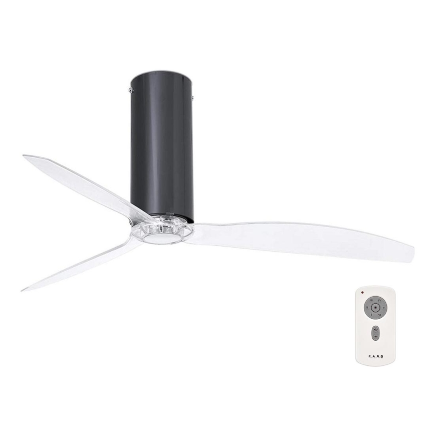 FARO 32035 - Deckenventilator TUBE FAN schwarz/klar d 128 + Fernbedienung