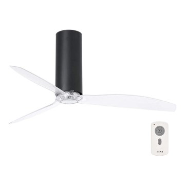 FARO 32036 - Deckenventilator TUBE FAN schwarz/klar d 128 + Fernbedienung