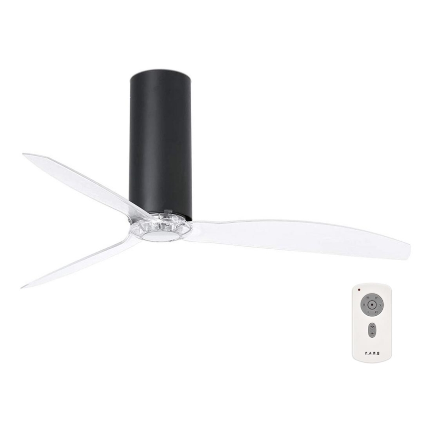 FARO 32036 - Deckenventilator TUBE FAN schwarz/klar d 128 + Fernbedienung
