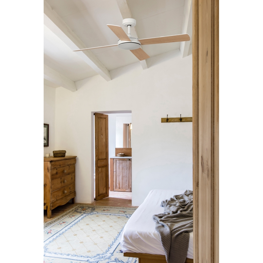 FARO 33350DC - Deckenventilator MALLORCA L weiß/braun d 132 + Fernbedienung