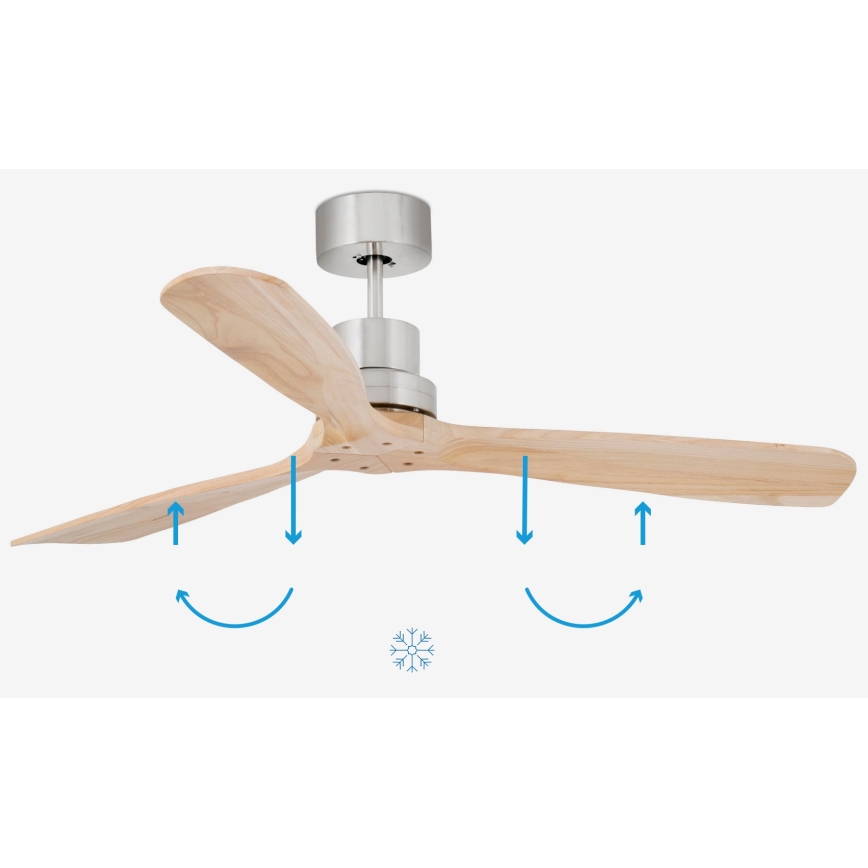 FARO 33373DC - Deckenventilator LANTAU Holz/mattes Chrom d 132 cm + Fernbedienung
