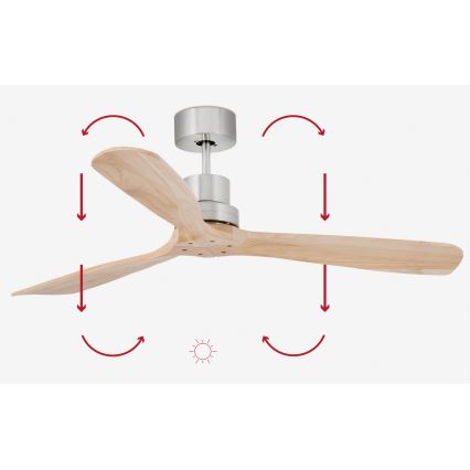 FARO 33373DC - Deckenventilator LANTAU Holz/mattes Chrom d 132 cm + Fernbedienung