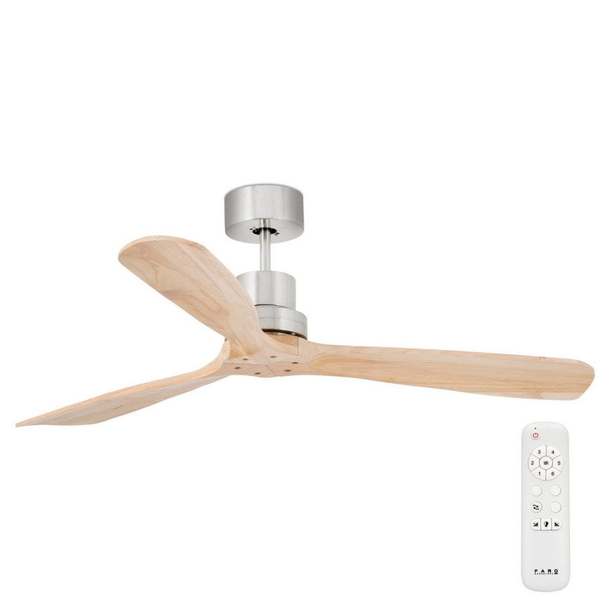 FARO 33373DC - Deckenventilator LANTAU Holz/mattes Chrom d 132 cm + Fernbedienung