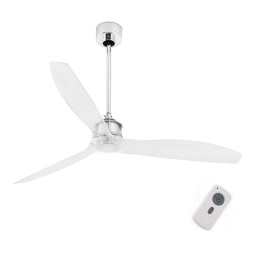 FARO 33394 - Deckenventilator JUST FAN glänzendes Chrom / klar + Fernbedienung