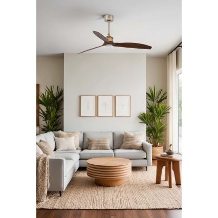 FARO 33398WT - Deckenventilator JUST FAN M Ø 128 cm braun/Messing Wi-Fi Tuya + Fernbedienung