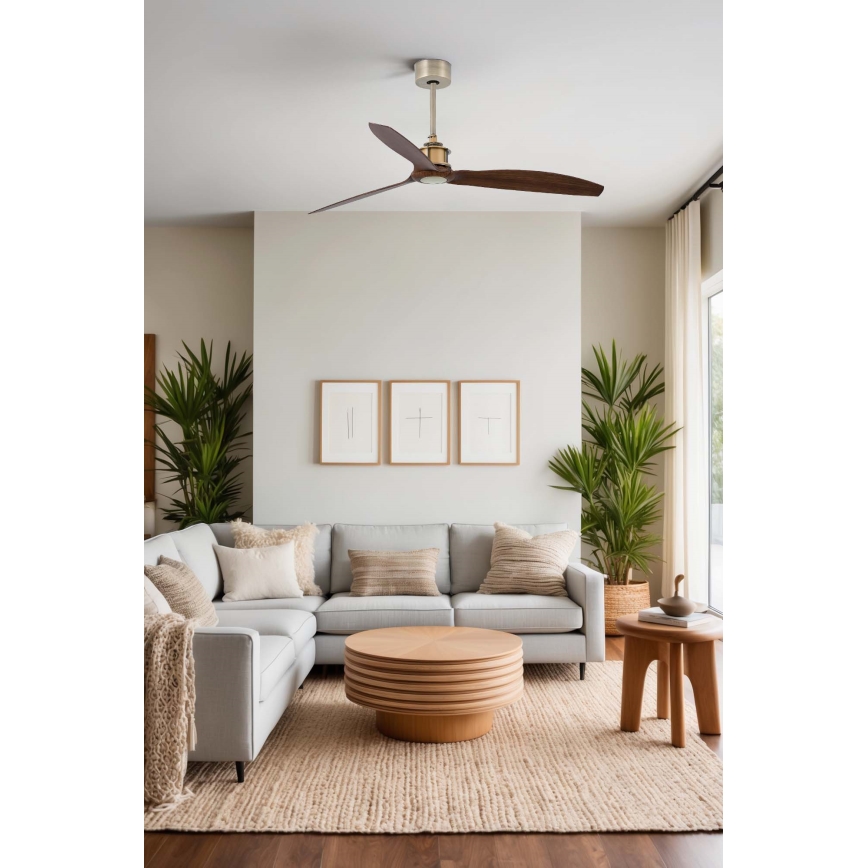 FARO 33398WT - Deckenventilator JUST FAN M Ø 128 cm braun/Messing Wi-Fi Tuya + Fernbedienung