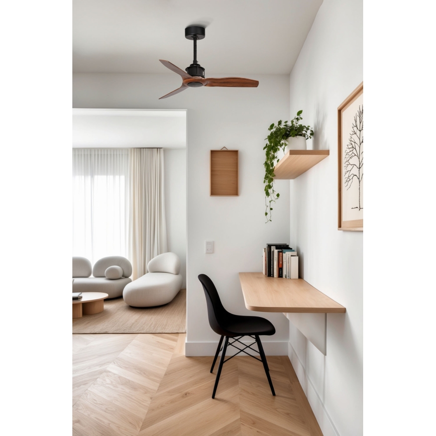 FARO 33425WT - Deckenventilator JUST FAN S Ø 81 cm braun/schwarz Wi‑Fi Tuya + Fernbedienung