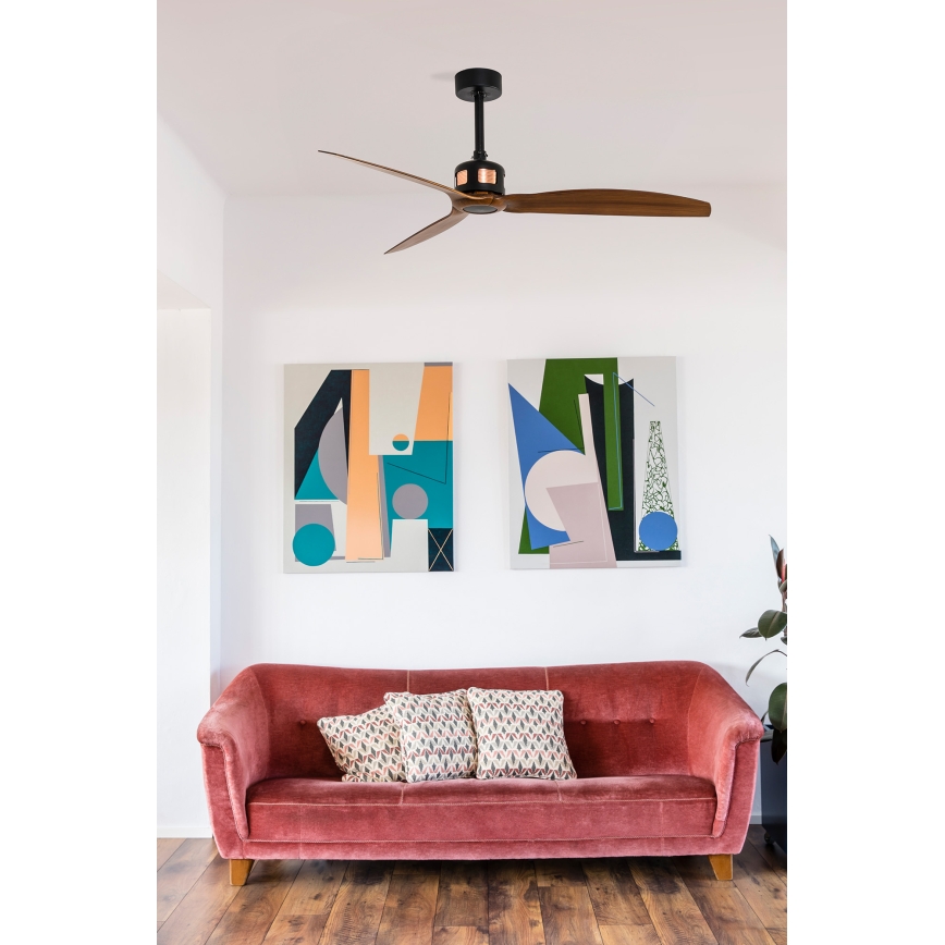 FARO 33451WT - Deckenventilator COPPER FAN M, Durchmesser 128 cm, Braun/Schwarz, Tuya Wi-Fi + Fernbedienung
