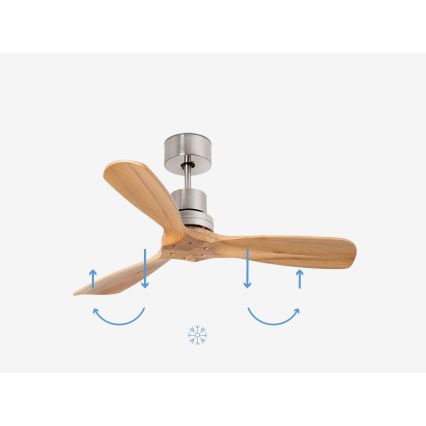 FARO 33509DC - Deckenventilator MINI LANTAU matt Chrom/Holz d 107 cm + Fernbedienung