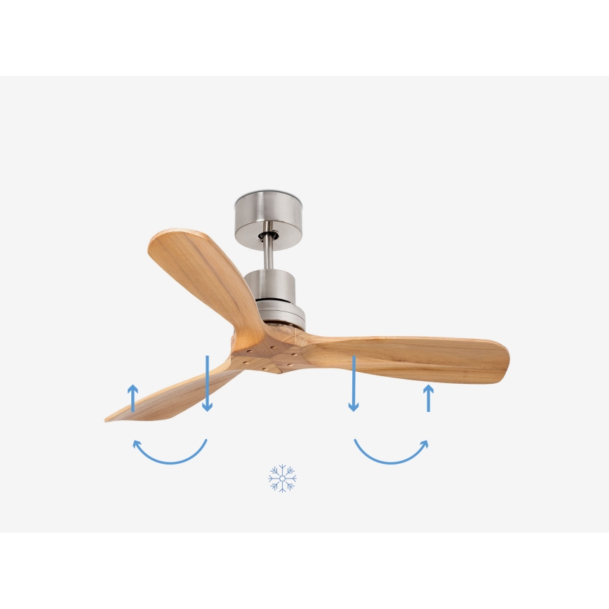 FARO 33509DC - Deckenventilator MINI LANTAU matt Chrom/Holz d 107 cm + Fernbedienung