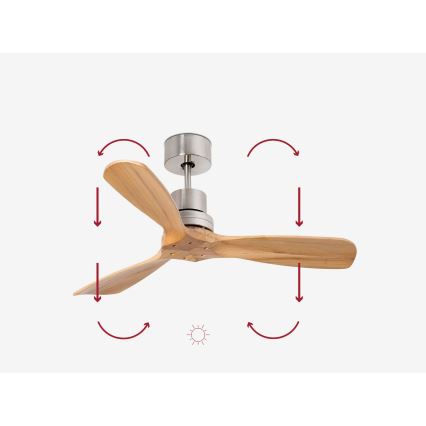 FARO 33509DC - Deckenventilator MINI LANTAU matt Chrom/Holz d 107 cm + Fernbedienung
