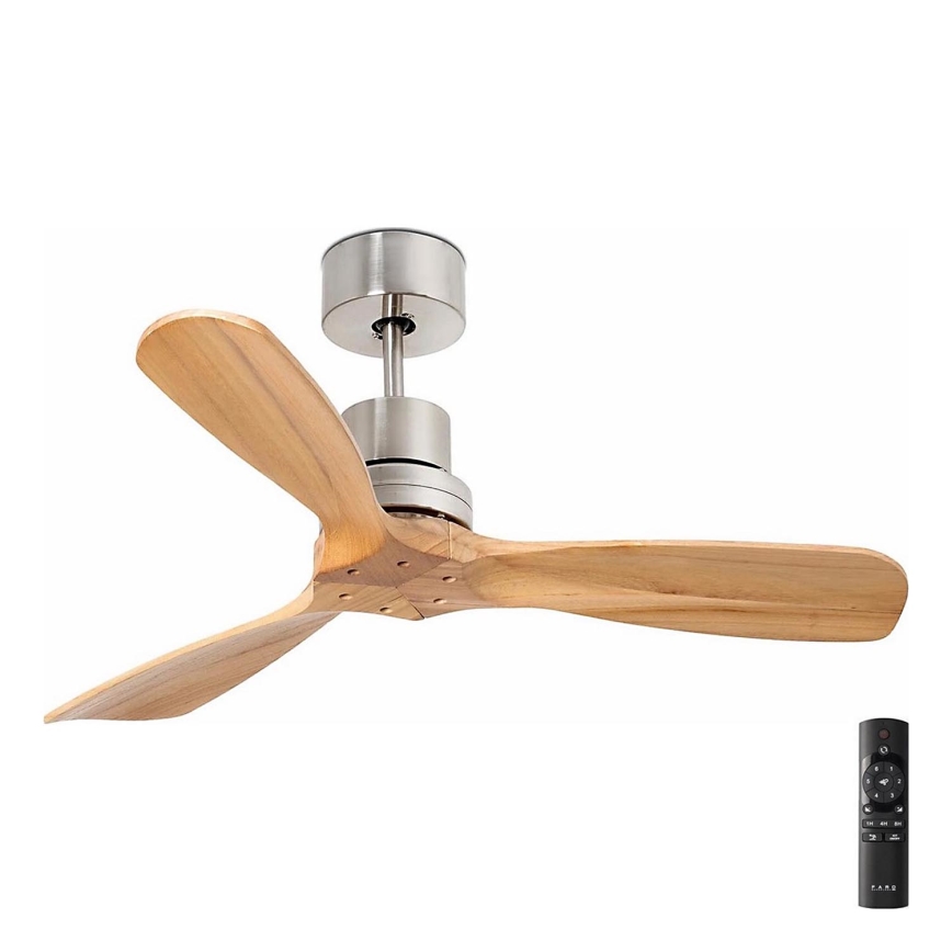 FARO 33509DC - Deckenventilator MINI LANTAU matt Chrom/Holz d 107 cm + Fernbedienung