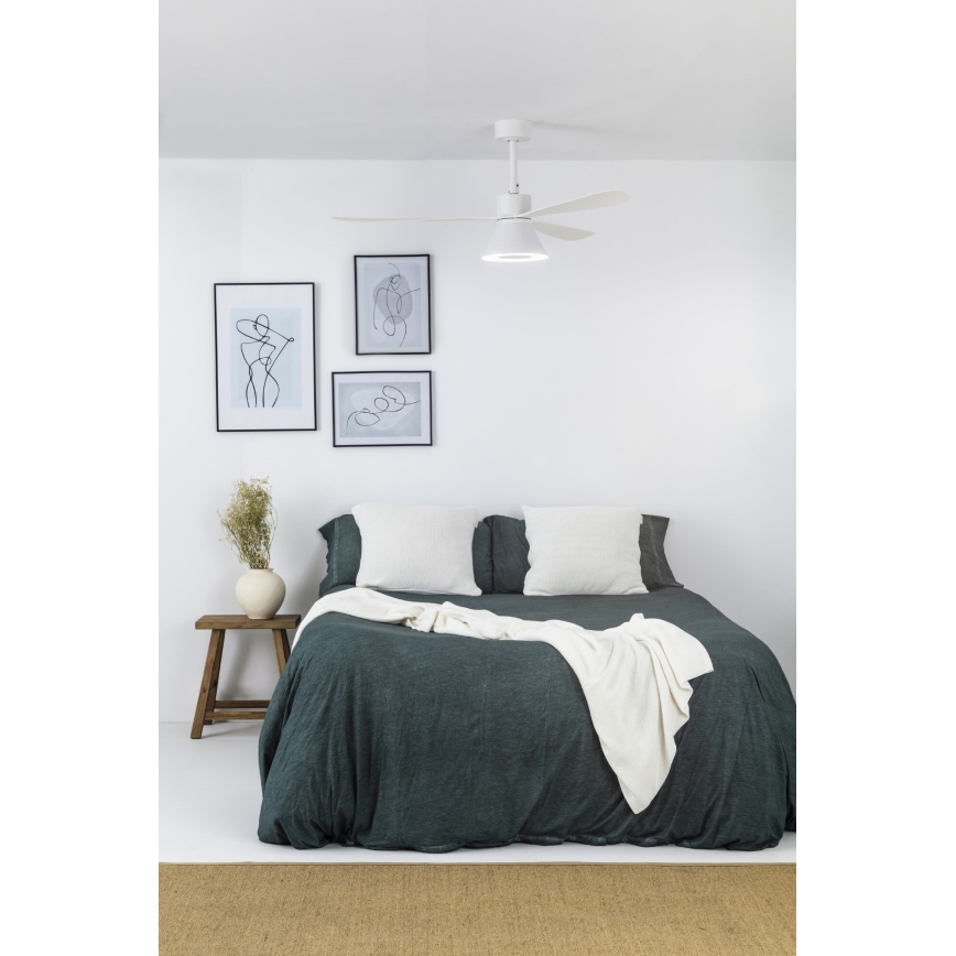 FARO 33760WT-22 - Dimmbarer LED-Deckenventilator AMELIA L CONE LED, 20 W, 230 V, 2700/3500/5000 K, weiß, Ø 132 cm, Wi‑Fi (Tuya) + Fernbedienung