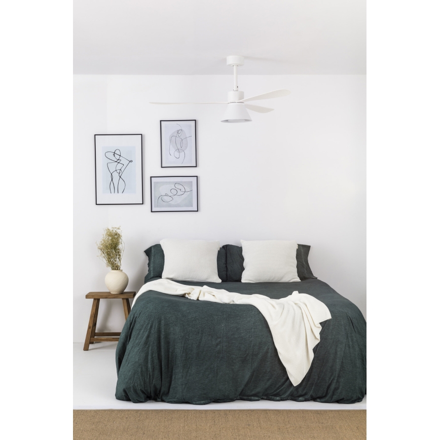 FARO 33760WT-22 - Dimmbarer LED-Deckenventilator AMELIA L CONE LED, 20 W, 230 V, 2700/3500/5000 K, weiß, Ø 132 cm, Wi‑Fi (Tuya) + Fernbedienung