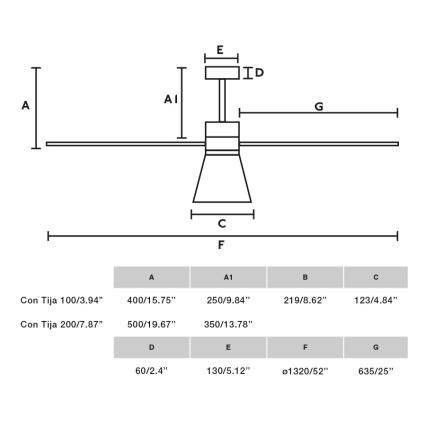FARO 33760WT-22 - Dimmbarer LED-Deckenventilator AMELIA L CONE LED, 20 W, 230 V, 2700/3500/5000 K, weiß, Ø 132 cm, Wi‑Fi (Tuya) + Fernbedienung