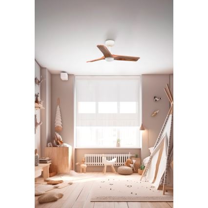 FARO 33805-1TW - LED-dimmbarer Deckenventilator HEYWOOD S LED/10W/230V 2700/3000/4000K Holz/Weiß Ø 90 cm + Fernbedienung