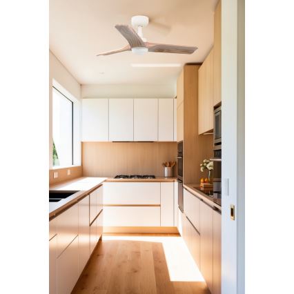 FARO 33805WT-1TW - LED-dimmbarer Deckenventilator HEYWOOD mit LED/10W/230V 2700/3000/4000K Holz/Weiß Ø 90 cm Wi-Fi Tuya + Fernbedienung