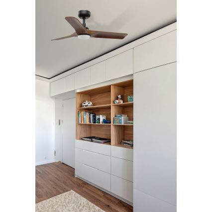 FARO 33806WT1S - LED-dimmbarer Deckenventilator HEYWOOD S mit LED/10W/230V 2700/3000/4000K Ø 90 cm Holz/Schwarz Wi-Fi Tuya + Fernbedienung