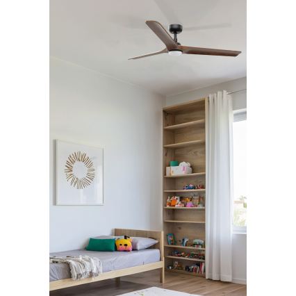 FARO 33809WT1S - LED-dimmbarer Deckenventilator HEYWOOD L LED/10W/230V 2700/3000/4000K Ø 132 cm Holz/Schwarz Wi‑Fi Tuya + Fernbedienung