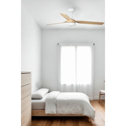 FARO 33816WT1S - Dimmbarer LED-Deckenventilator PUNT M LED/18W/230V 2700/3000/4000K Ø 132 cm beige/weiß Wi-Fi Tuya + Fernbedienung