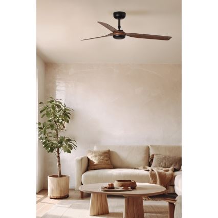 FARO 33817WT - Deckenventilator PUNT M braun/schwarz d 132 cm Wi-Fi Tuya + Fernbedienung