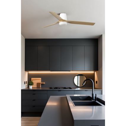 FARO 33829-1TW - Dimmbarer LED-Deckenventilator PUNT TUB M LED/18W/230V 3000/4200/6500K d 130 cm weiß/brown+ Fernbedienung