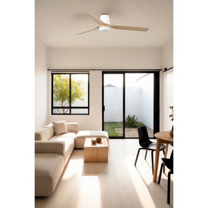 FARO 33829WT1S - LED-dimmbarer Deckenventilator PUNT TUB M LED/18W/230V 2700/3000/4000K Ø 132 cm beige/weiß Wi-Fi Tuya + Fernbedienung