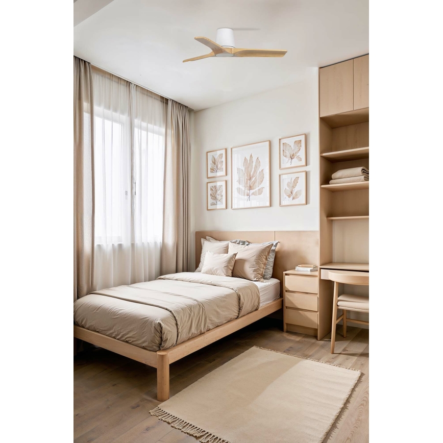 FARO 33836WT - Deckenventilator HEYWOOD TUB S Kiefer/Weiß Ø 90 cm Wi-Fi Tuya + Fernbedienung