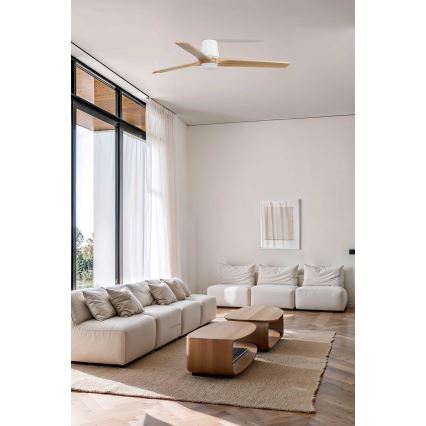 FARO 33838WT-1TW - LED-dimmbarer Deckenventilator HEYWOOD TUB L LED/10W/230V 2700/3000/4000K Kiefer/Weiß Ø 132 cm Wi-Fi Tuya + Fernbedienung