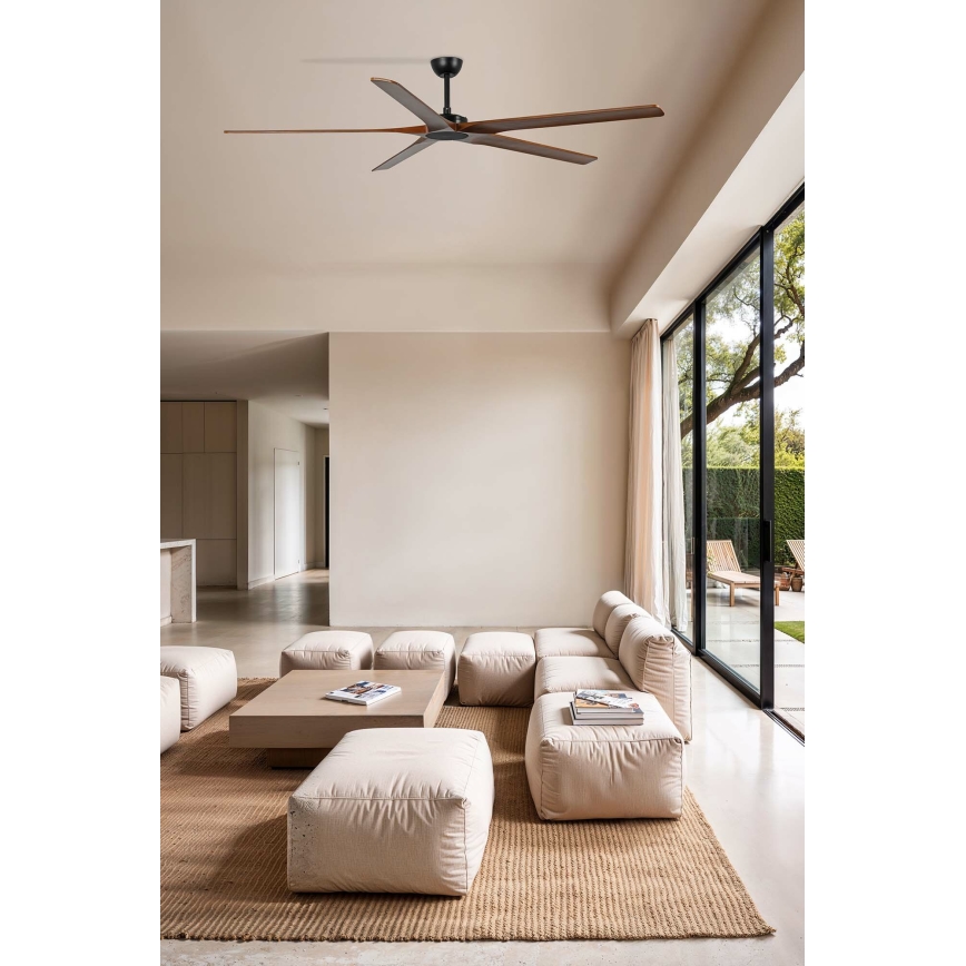 FARO 34190WT - Deckenventilator BIGWOOD XL Kiefer/Schwarz Ø 200 cm Wi-Fi Tuya + Fernbedienung