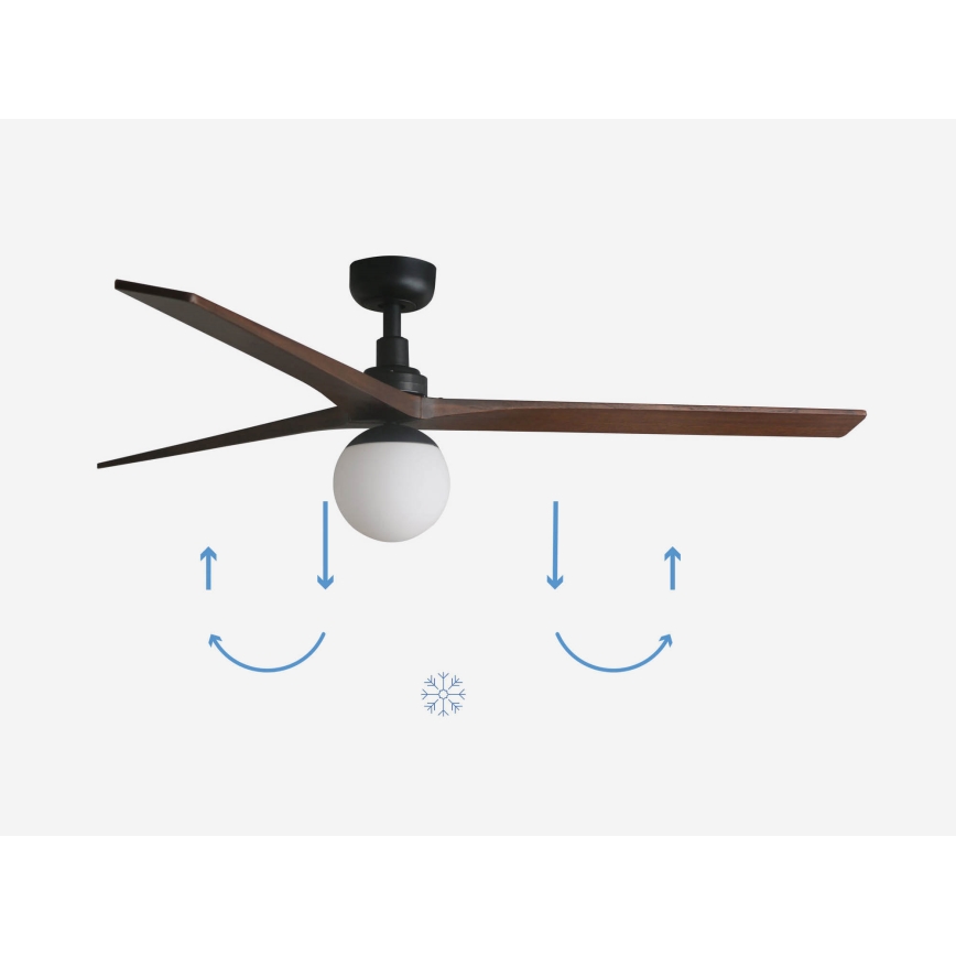 FARO 34276-11L - Deckenventilator KLIM L 1xE27/15W/230V Walnuss/schwarz d 150 cm + Fernbedienung