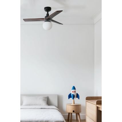 FARO 34278WT-11L - Deckenventilator KLIM S 1xE27/15W/230V Holz/schwarz d 92,5 cm Wi-Fi Tuya + Fernbedienung