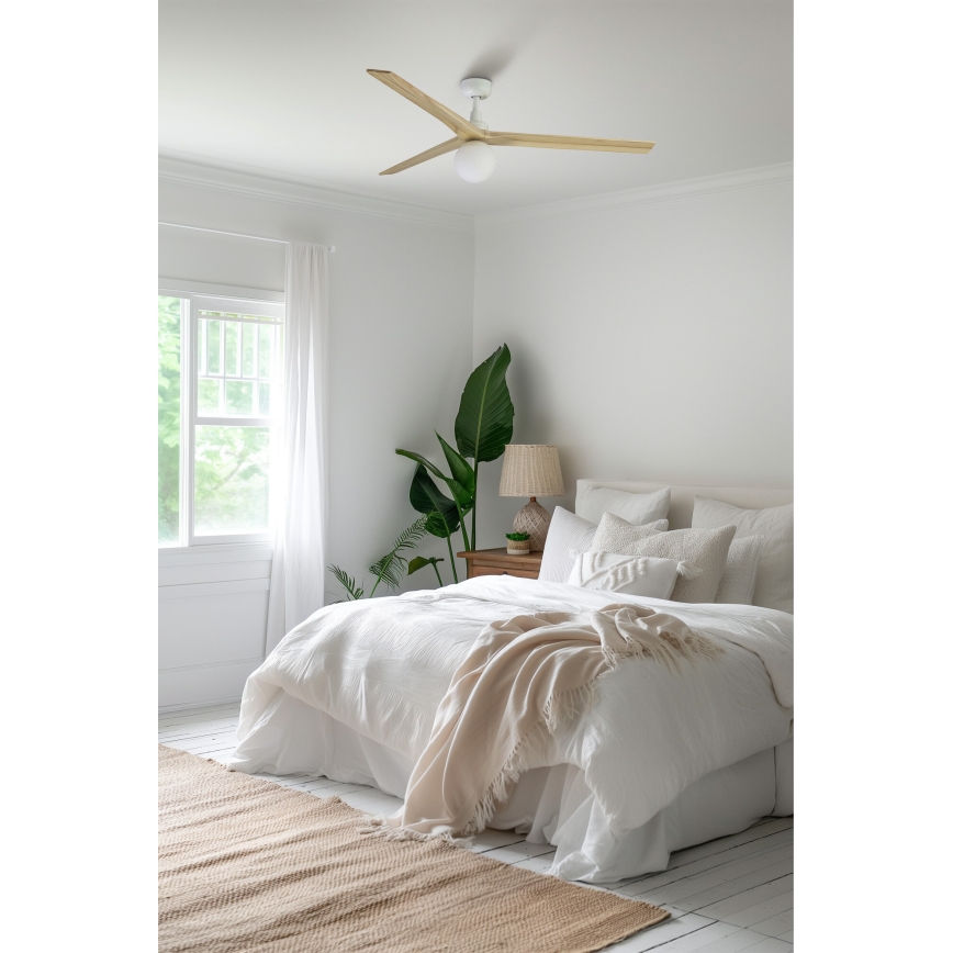 FARO 34279-11L - Deckenventilator KLIM L 1xE27/15W/230V Eiche/weiß d 150 cm + Fernbedienung