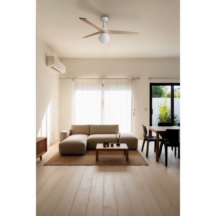 FARO 34280-11L - Deckenventilator KLIM M 1xE27/15W/230V Kiefer/weiß d 125 cm + Fernbedienung