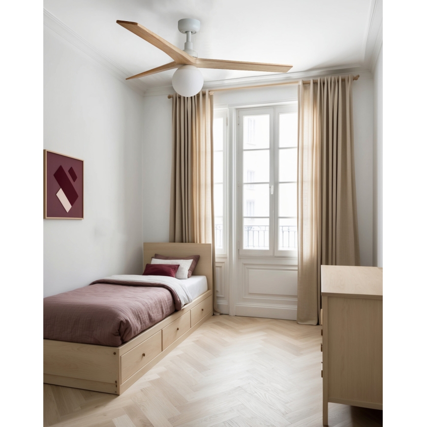 FARO 34280WT-11L - Deckenventilator KLIM M 1xE27/15W/230V Kiefer/Weiß Ø 125 cm Wi-Fi Tuya + Fernbedienung