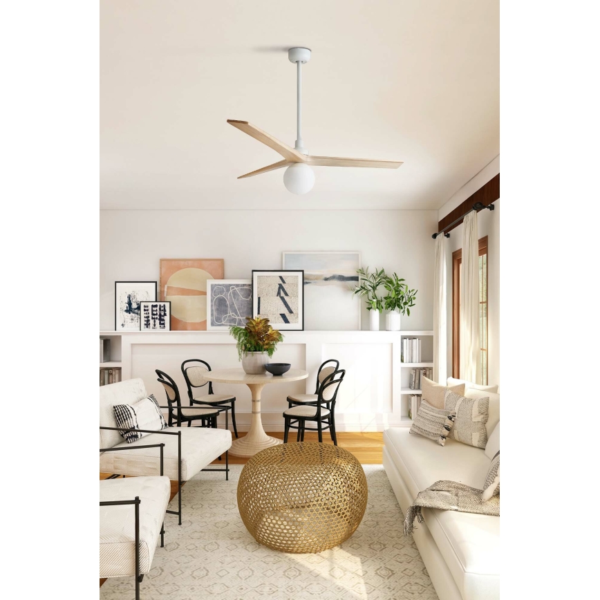 FARO 34280WT-11L - Deckenventilator KLIM M 1xE27/15W/230V Kiefer/Weiß Ø 125 cm Wi-Fi Tuya + Fernbedienung