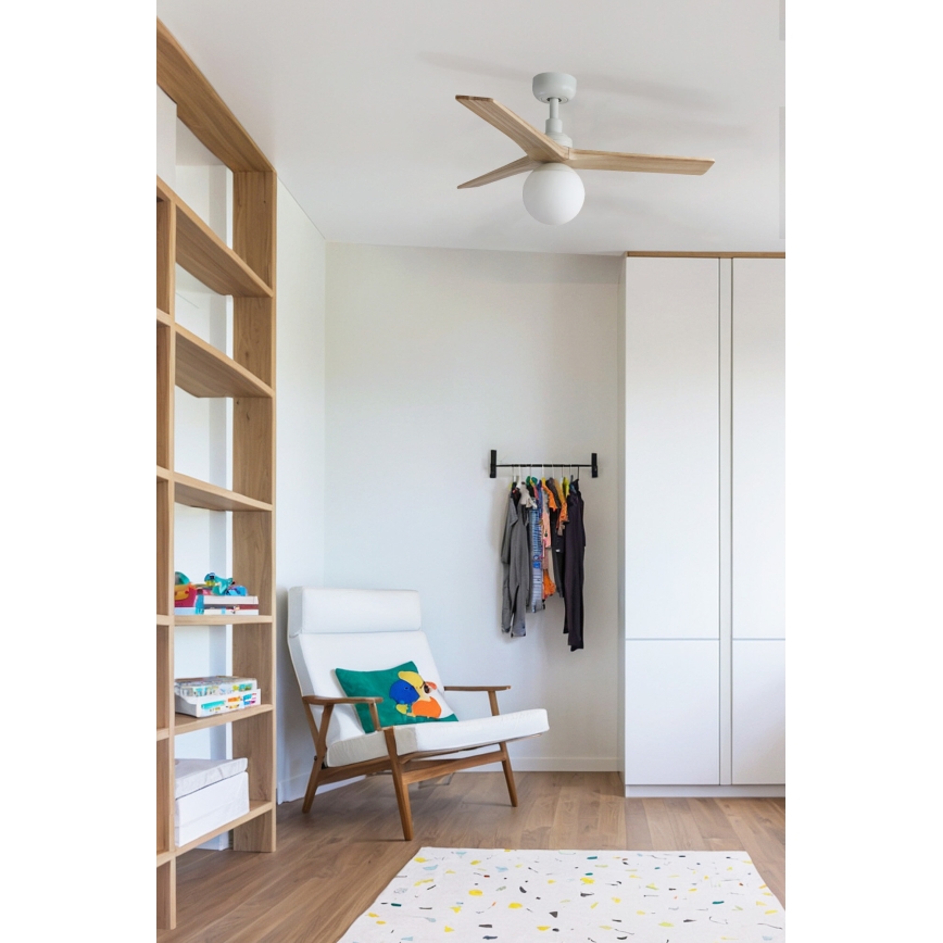 FARO 34281WT-11L - Deckenventilator KLIM S 1xE27/15W/230V Kiefer/Weiß Ø 92,5 cm Wi-Fi Tuya + Fernbedienung