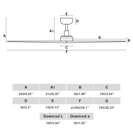 FARO 34282 - Deckenventilator KLIM L Kiefer/schwarz d 150 cm + Fernbedienung